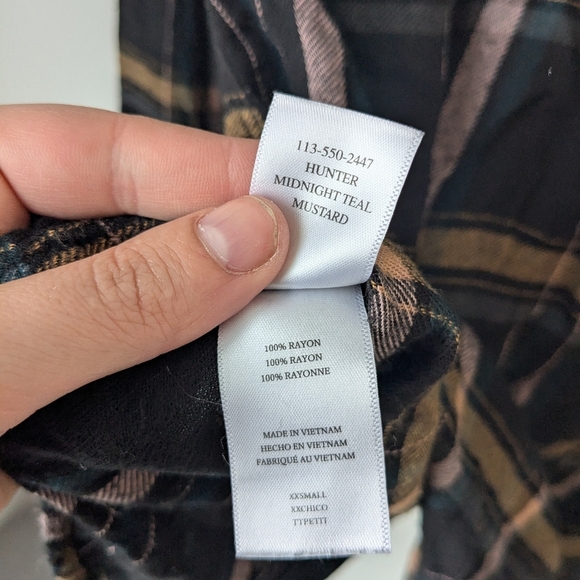 Rails Hunter Plaid Button-Down Shirt – Midnight Teal/Mustard – Size XXS - Picture 6 of 8